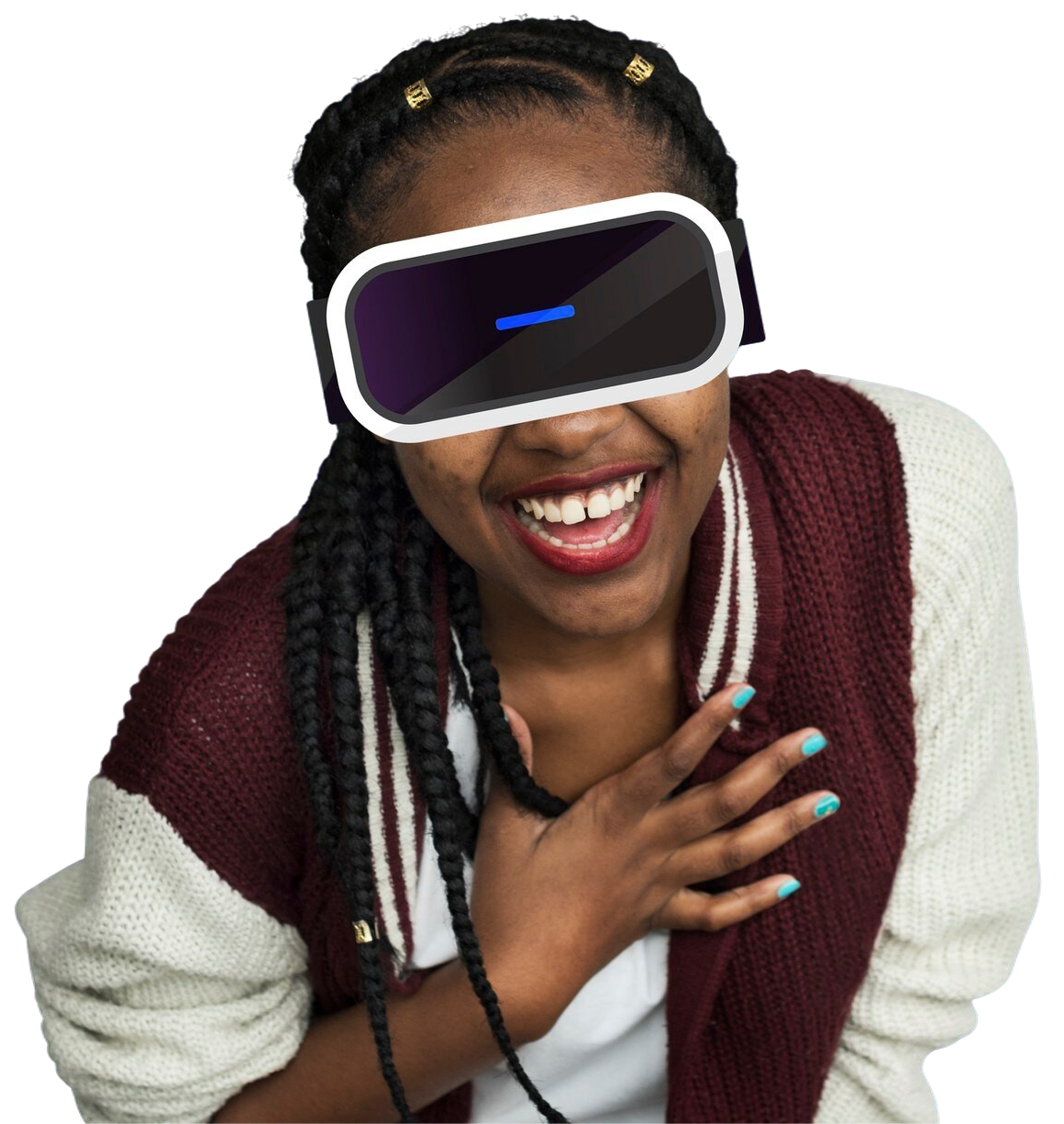 Young African woman smiling while wearing a VR headset